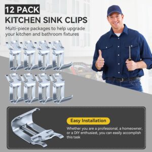 Dreyoo 12 Pack Stainless Steel Sink Clips, Undermount Sink Clips Compatible with Serene Valley Topmount Sink NSA103, Sink Undermount Clips Easy to Install, Rust Resistant Support Hardware