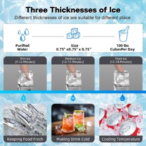 Commercial Ice Maker Machine 150LBS/24H with 2 Water Inlets Under Counter Ice Maker Stainless Steel with 33lbs Ice Storage Capacity, Freestanding Ice Maker