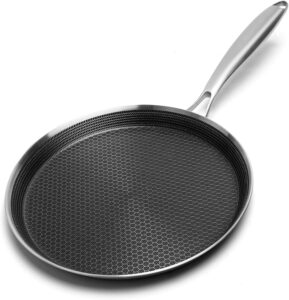 vegoran stainless steel crepe pan,11 inch nonstick crepe pan, coating flat skillet pancake pan, non stick honeycom pizza tawa dosa tortilla griddle pan, induction compatible, pfoa free (11 inch)