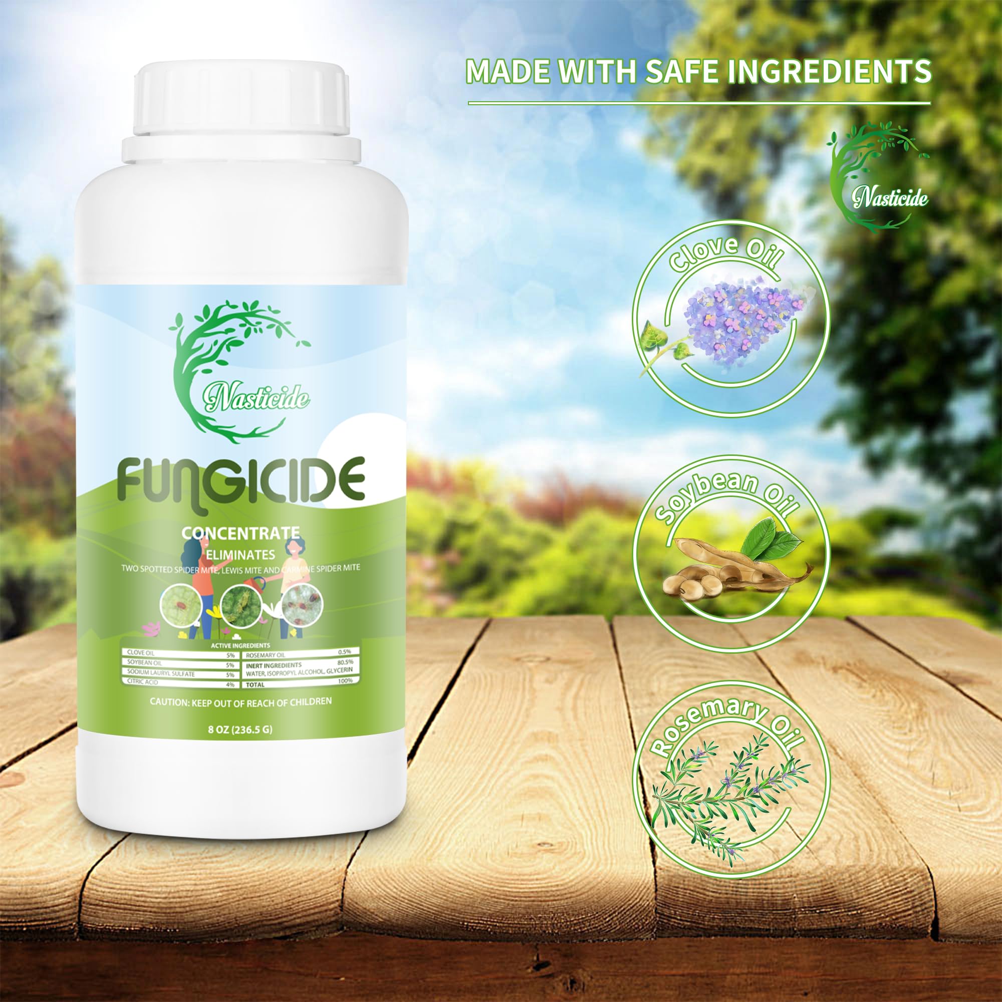 Nasticide Fungicide Made of Plant extracts, Natural Fungicide for Plants, Pesticide Concentrate Spray, Organic Disease Control Fungicide for Lawns, 8oz