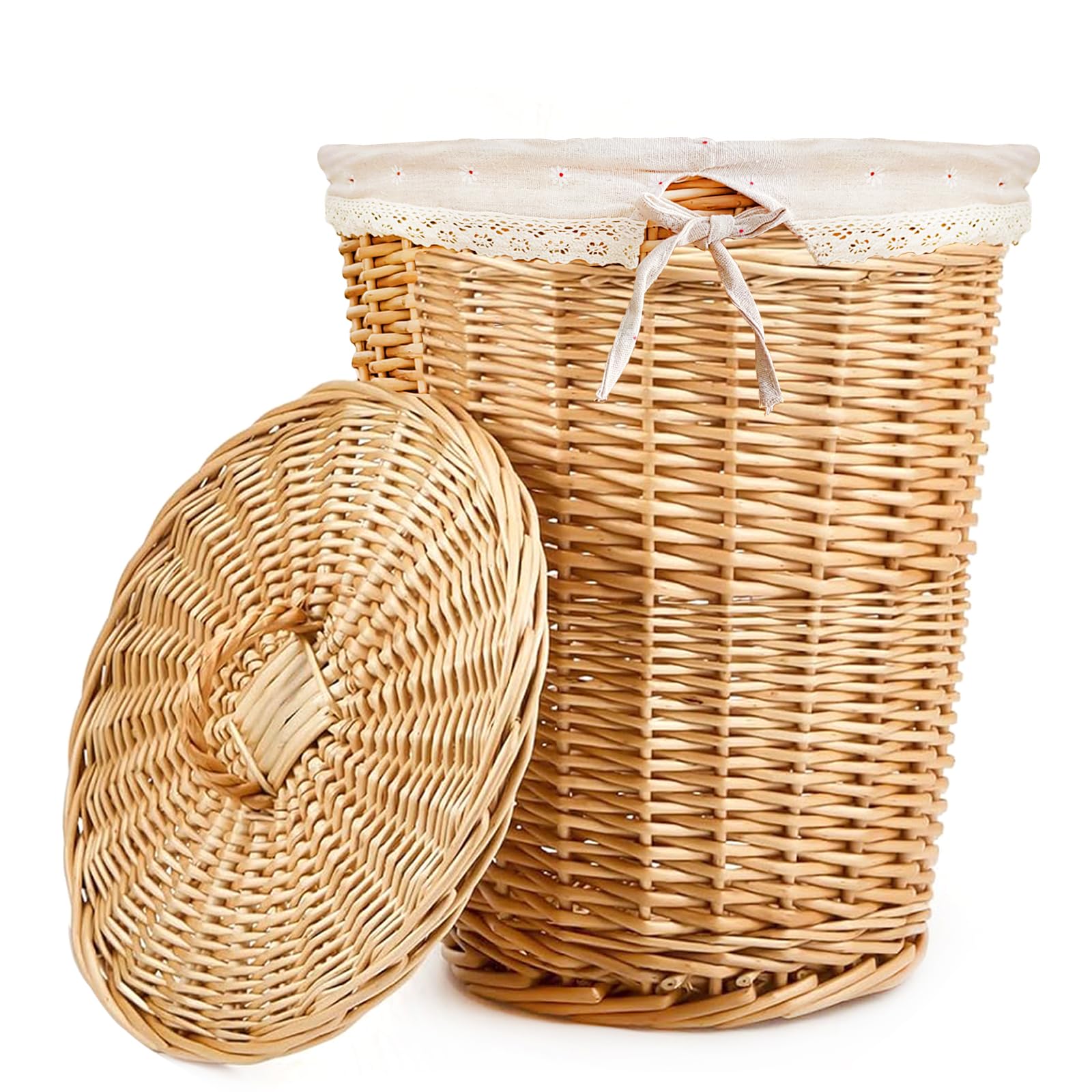 Serdic Handwoven Wicker Laundry Hamper with Removable Liner Bags,90L Capacity,Dirty Clothes Hamper Laundry Basket with Lid,Natural