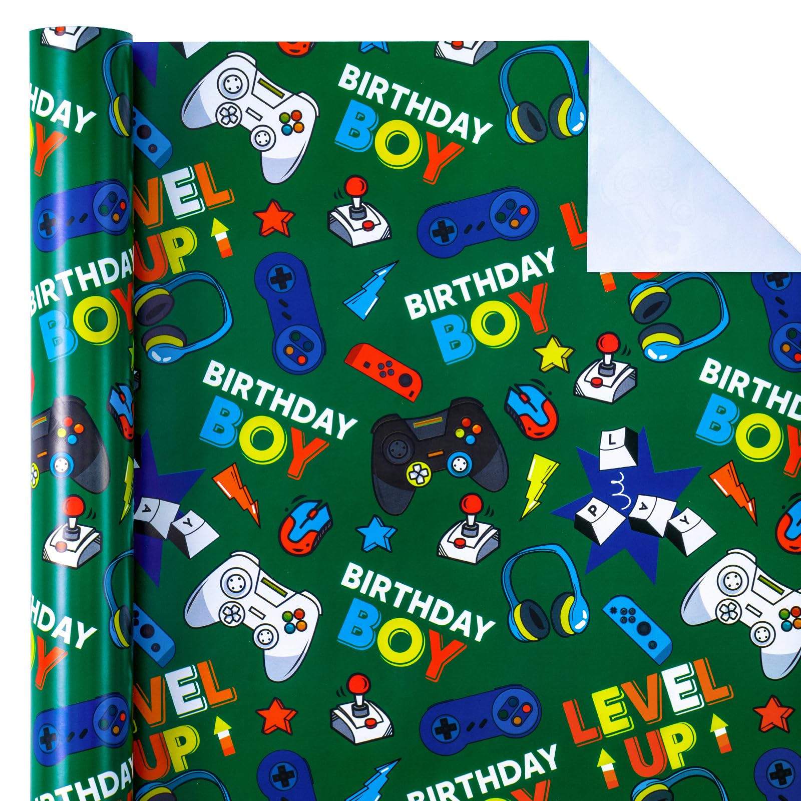 WRAPAHOLIC Gaming Wrapping Paper Roll - Mini Roll - 17 Inch x 33 Feet - Gaming Boys Kids Boys Happy Birthday Design, Perfect for Birthday, Party, Holiday