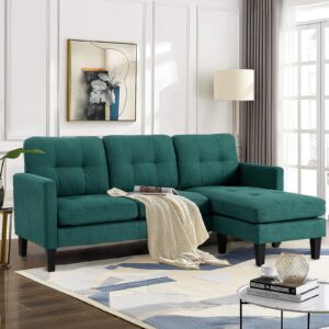 glasflength l shaped couch sectional couches - cloud couch sectional convertible sofa bed couch set with reversible chaise, modular sectional sofa for living room apartment small space(forest green)