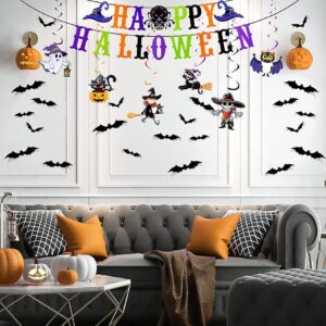 Halloween Party Decorations, Happy Halloween Banner Hanging Swirl Streamers and 3D Bat for Halloween Party