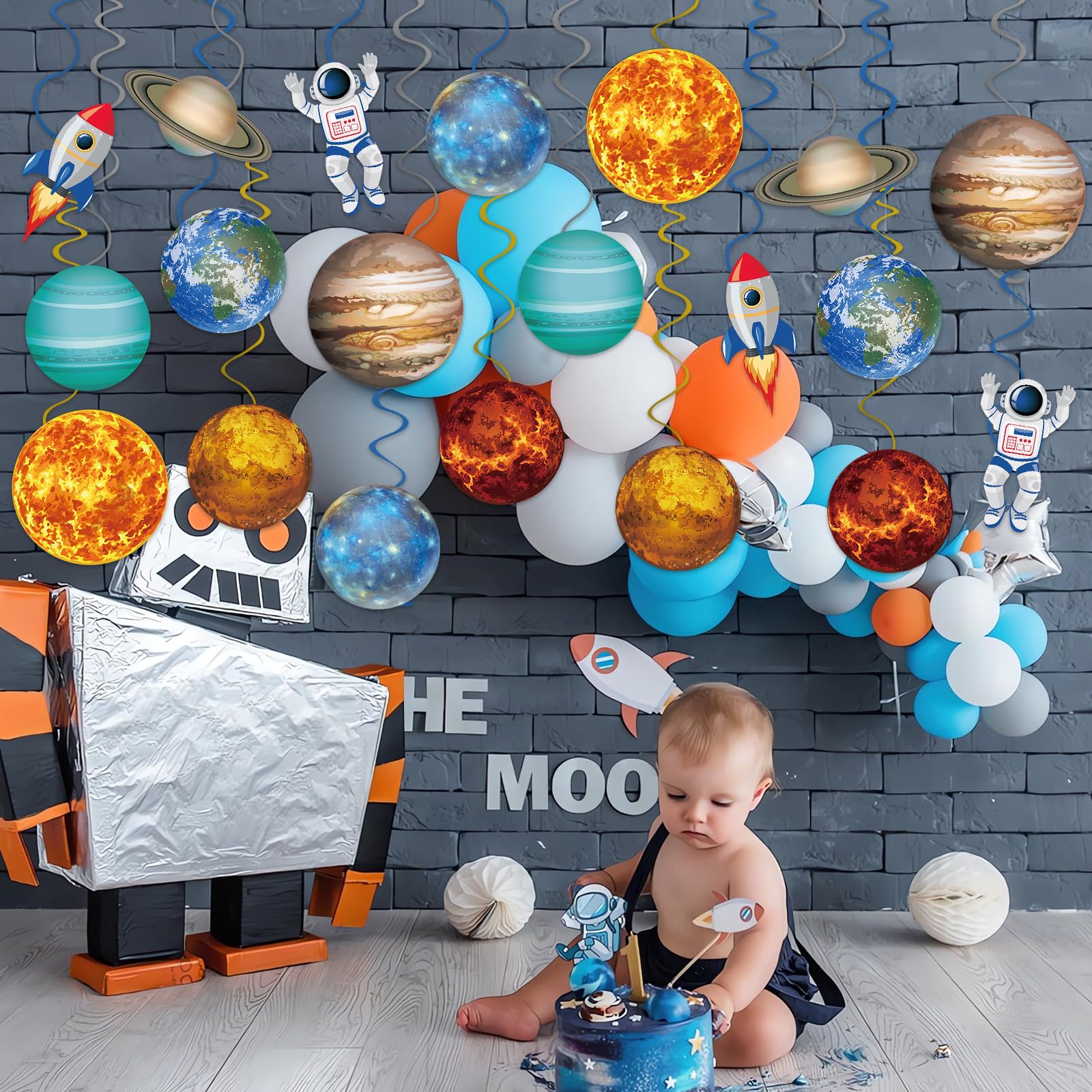 40 Pieces Solar System Hanging Swirl Decorations, Outer Space Party Ceiling Hanging Swirls Space Themed Party Swirls Streamers for Space Themed Birthday Baby Shower Party Decor Supplies