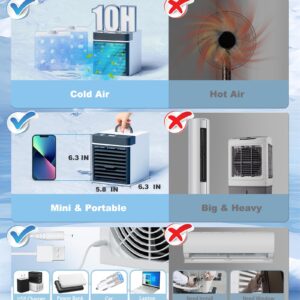 Portable Air Conditioner, Mini Personal Ice Fan with 3 Speeds, Small Anti-leakage Water Ice Cooling Air Cooler for Room Bedroom Office Home Tent (F-08)