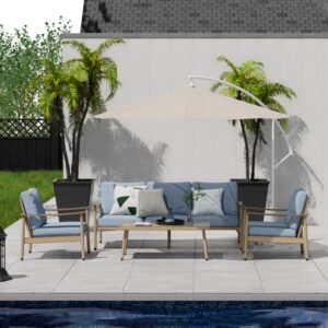 HAPPATIO Patio Outdoor Furniture Set - 4 Piece Aluminum Patio Conversation Set with 1 Coffee Table, 2 Armchairs and 1 Three-Seater Sofa, Aluminum Outdoor Furniture Set for Backyard Poolside(Brown)