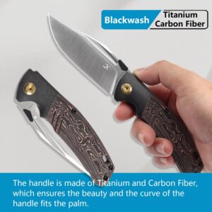 KANSEPT Hinterland Pocket Folding Knives for Men EDC Camping Folding Knife 3.58'' Satin CPM S35VN Blade Pocket Knife with Blackwash Titanium + Copper Carbon Fiber Inlay Handle Everyday Carry K1057A4