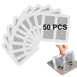 50 packs 4" x 4" disposable shower drain cover hair catcher shower drain mesh stickers, bathroom, laundry, bathtub, kitchen, sink, for human and pet hair