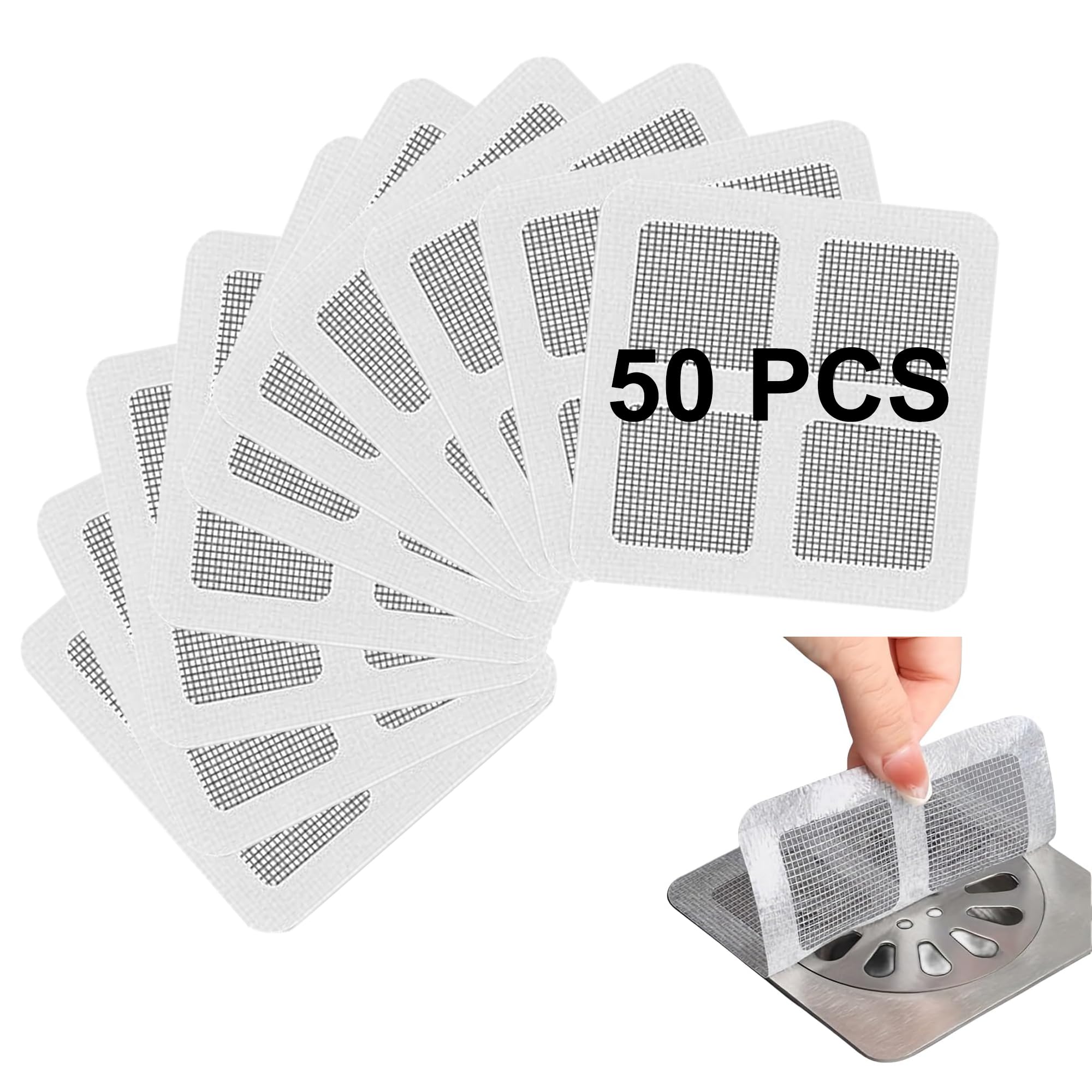 50 Packs 4" X 4" Disposable Shower Drain Cover Hair Catcher Shower Drain Mesh Stickers, Bathroom, Laundry, Bathtub, Kitchen, Sink, for Human and pet Hair