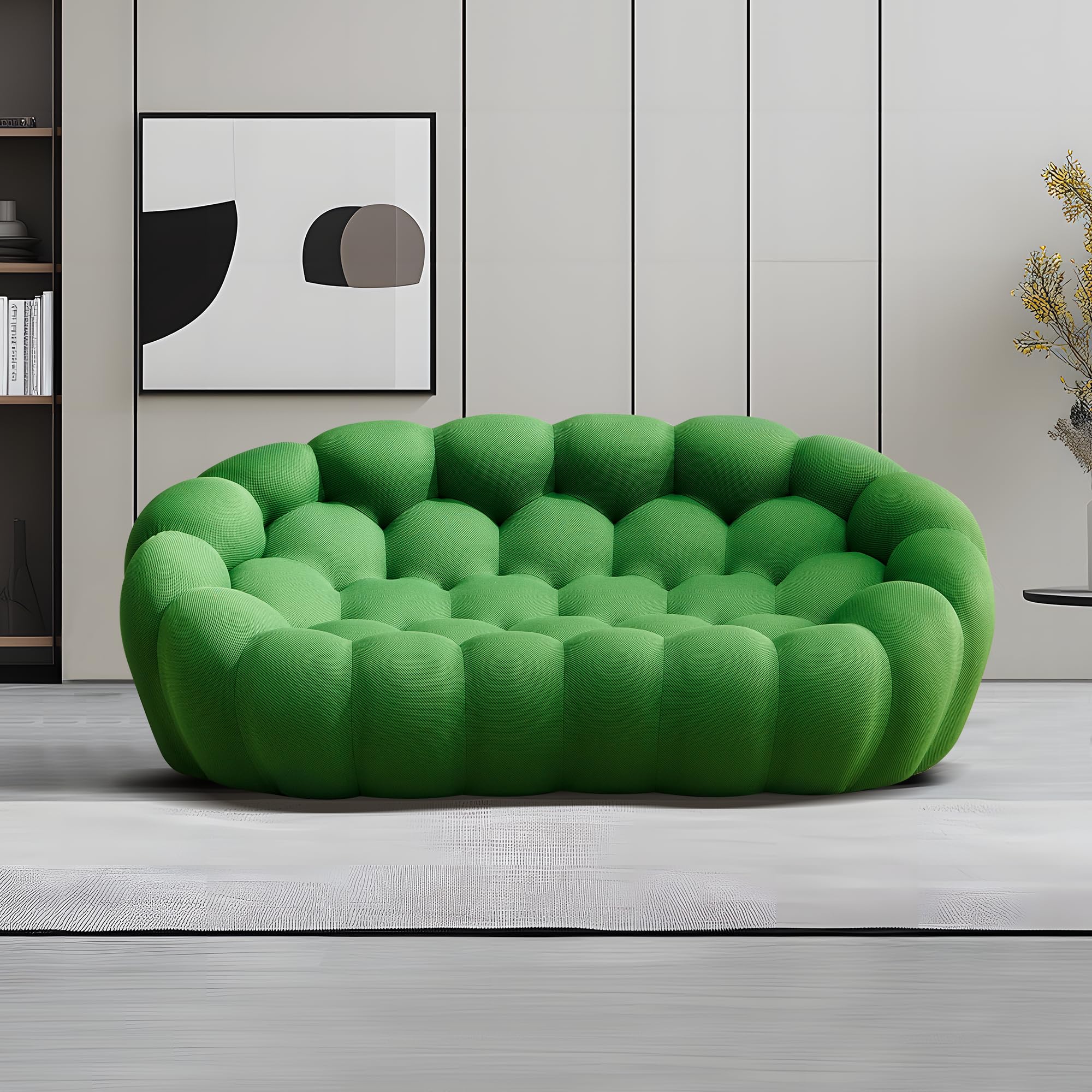 VnndeNest 74.8'' Modern Loveseat Sofa, Upholstered Comfy Mesh Fabric Oversized Love Seat Floor Sofa, Modern 2 Seater Bubble Sofa with 3D Honeycomb Shape for Living Room, Bedroom, Small Spaces, Green