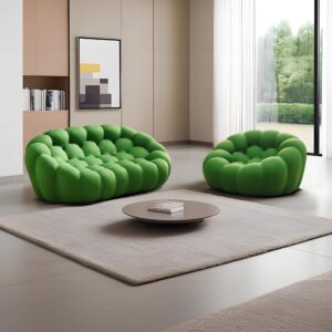 VnndeNest 74.8'' Modern Loveseat Sofa, Upholstered Comfy Mesh Fabric Oversized Love Seat Floor Sofa, Modern 2 Seater Bubble Sofa with 3D Honeycomb Shape for Living Room, Bedroom, Small Spaces, Green