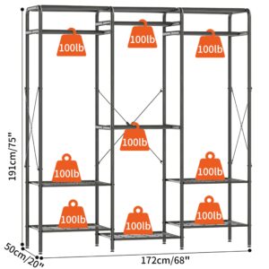 JOISCOPE Wire Garment Rack, Max Load 900 LBS Heavy Duty Clothes Rack for Hanging Clothes, Large Clothing Rack Free Standing Wardrobe Closet Organizer with 4 Rods & 5 Shelves, Black