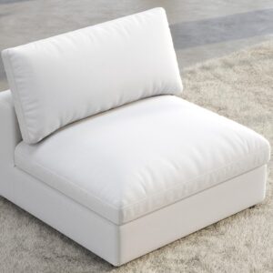 PaPaJet Modular Sectional Sofa, 38 Inches Down Filled Sofa Couch, Middle Seat, Comfy Couch for Living Room, White Linen