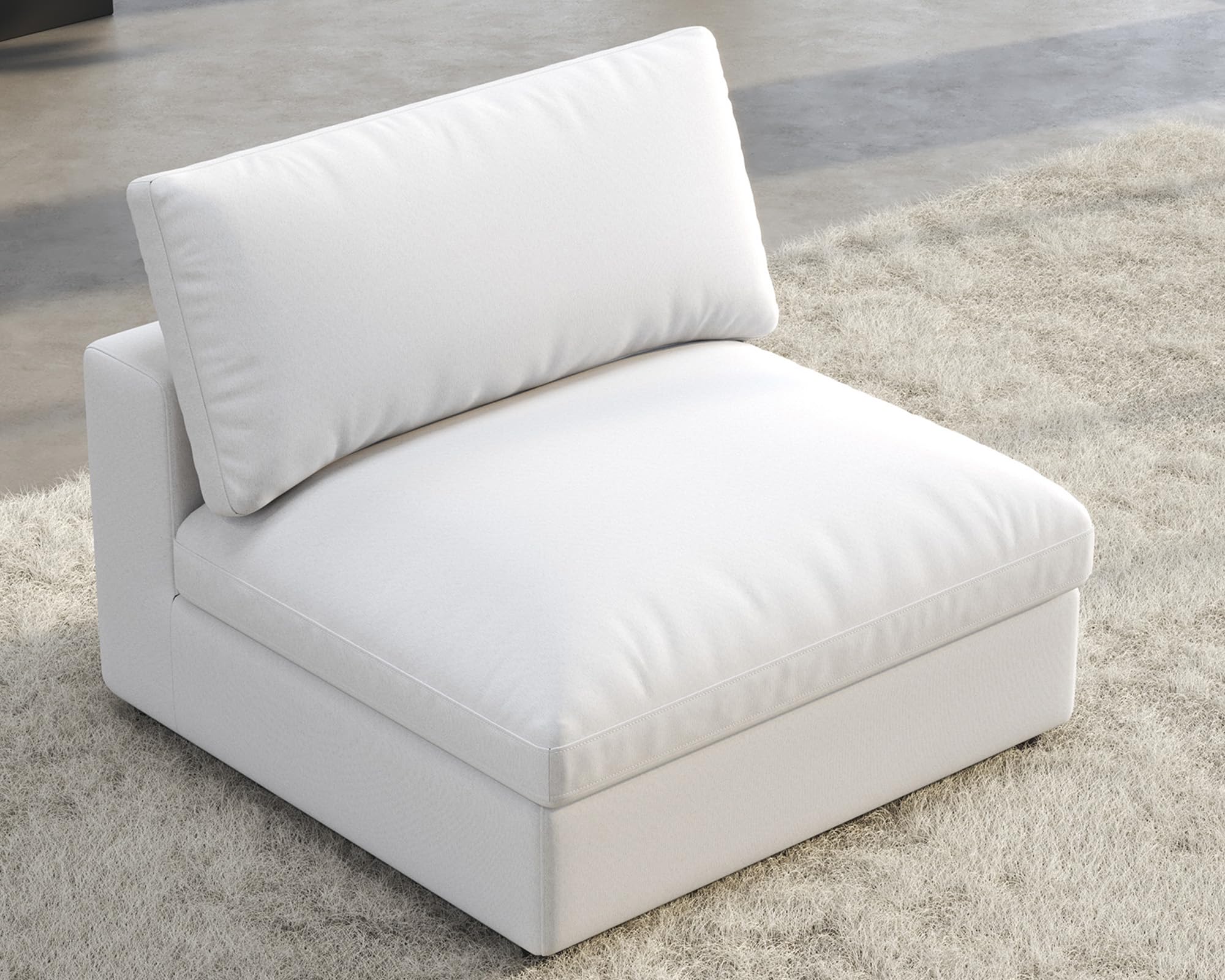 PaPaJet Modular Sectional Sofa, 38 Inches Down Filled Sofa Couch, Middle Seat, Comfy Couch for Living Room, White Linen