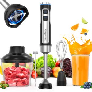 immersion blender 5 in 1 hand blender, electric blender max 1000w heavy duty motor, 21 speed & turbo mode handheld blender, milk frother, egg whisk, 800ml beaker, 600ml chopper stainless steel blades