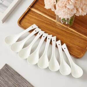 Ceramic Soup Spoons set of 8, Asian Soup Spoons, White Japanese Soup Spoon Sets for Ramen, Dessert, Pho, Noodles, Chinese Wonton,Dumpling Miso, Dishwasher Safe