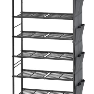 MWQ 6 Tier Shoe Rack Metal with Side Pocket, Sturdy Tall Shoe Organizer Storage Shelf for Closet, Black