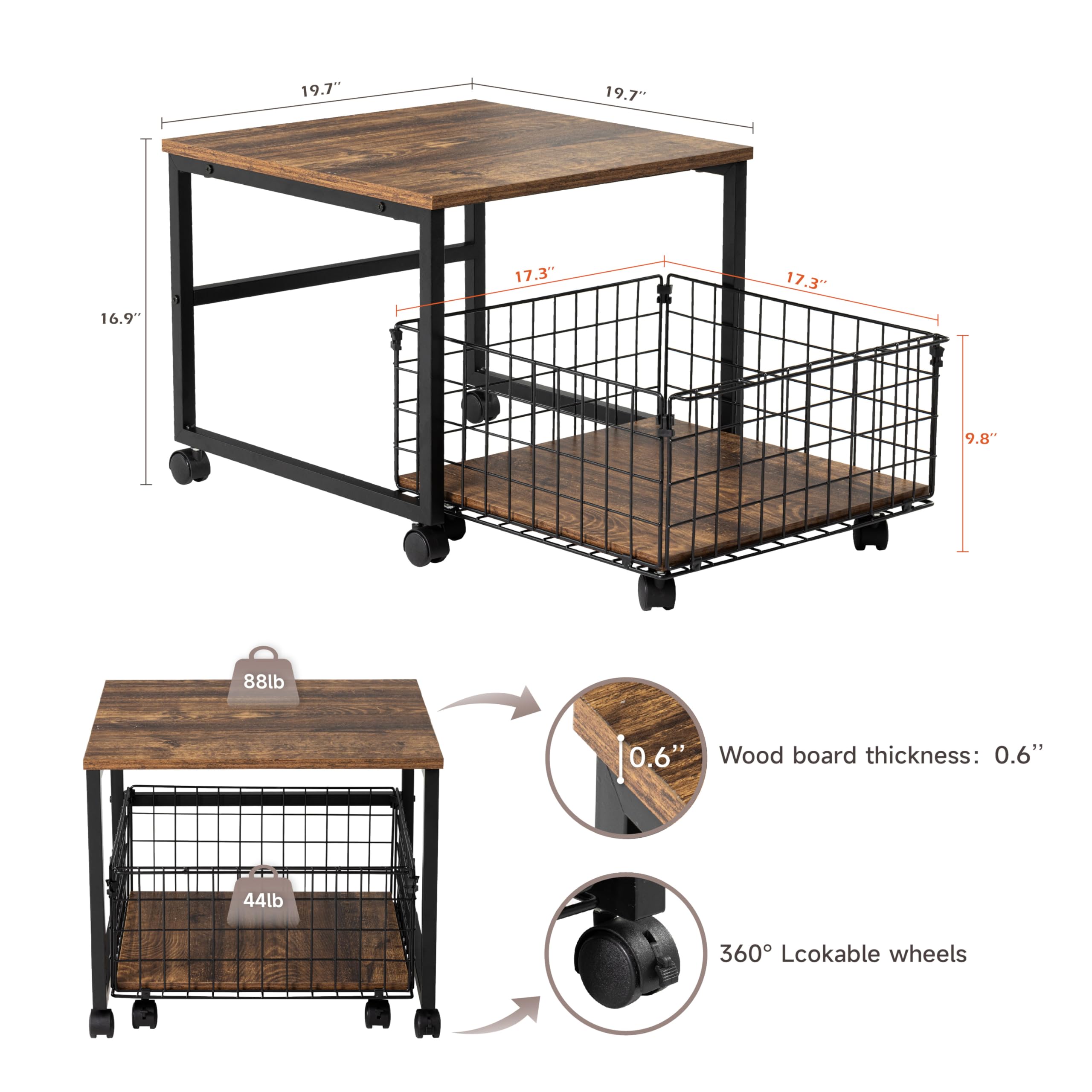 Alavoco Mini Fridge Stand,Fridge Stand with Storage,120LBS Mini Fridge Table with 4 Lockable Wheels,Fridge Cart for Dorm, Home, Kitchen, Office-Black