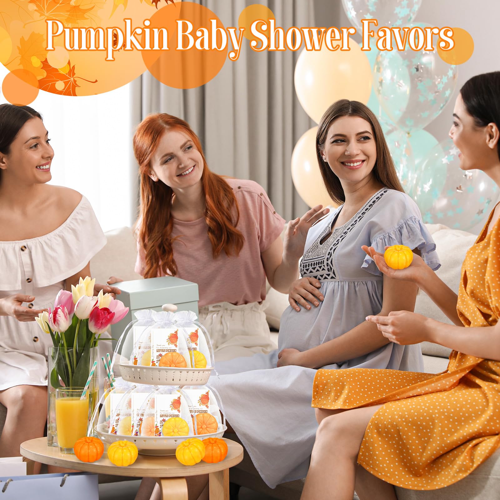 Liliful 30 Sets Pumpkin Theme Baby Shower Soap Favors Included Mini Pumpkin Soap Thanks Cards Drawstring Gift Bags for Fall Bridal Shower Wedding Autumn Thanksgiving Day Party Gifts Decorations