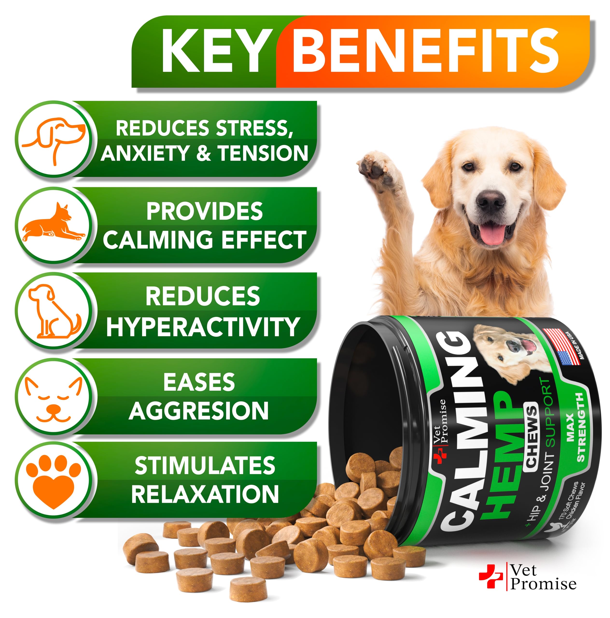 Hemp Calming Chews for Dogs Anxiety - Advanced Dog Calming Chews - 170 Chews - Dog Anxiety Relief with Hemp Oil - Calming Treats for Dogs - Hip and Joint Supplement Health Support for Dogs