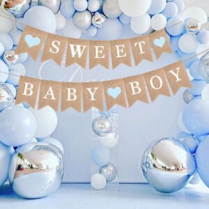 Sweet Baby Boy Banner Sign - Pre-Strung Welcome Baby Banner Baby Shower Banner - Baby Boy Banner Sign for Backdrop - Baby Shower Banner Sign Decorations for Baby Shower