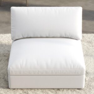 PaPaJet Modular Sectional Sofa, 38 Inches Down Filled Sofa Couch, Middle Seat, Comfy Couch for Living Room, White Linen