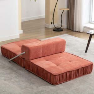 ROCKINGRUN Folding Sofa Bed,Convertible Memory Foam Couch,Chenille Sleeper Chair Floor Couch with Removable Back Cushion,Futon Sofa Bed for Living Room, Guest Room, Apartment, Small Space,Orange