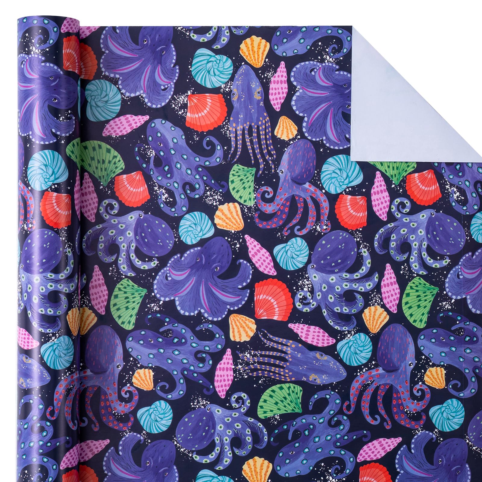 WRAPAHOLIC Ocean Wrapping Paper Roll - Mini Roll - 17 Inch x 33 Feet - Octopuses, Pectinid and Conches Design, Perfect for Birthday, Party, Holiday