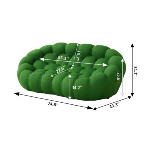 VnndeNest 74.8'' Modern Loveseat Sofa, Upholstered Comfy Mesh Fabric Oversized Love Seat Floor Sofa, Modern 2 Seater Bubble Sofa with 3D Honeycomb Shape for Living Room, Bedroom, Small Spaces, Green