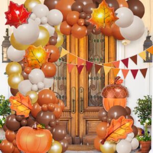 Fall Thanksgiving Decorations Balloon Garland Arch Kit Orange Brown Coffee Foil Balloons Triangle Flag for Autumn Little Pumpkin Baby Shower Birthday Party Supplies