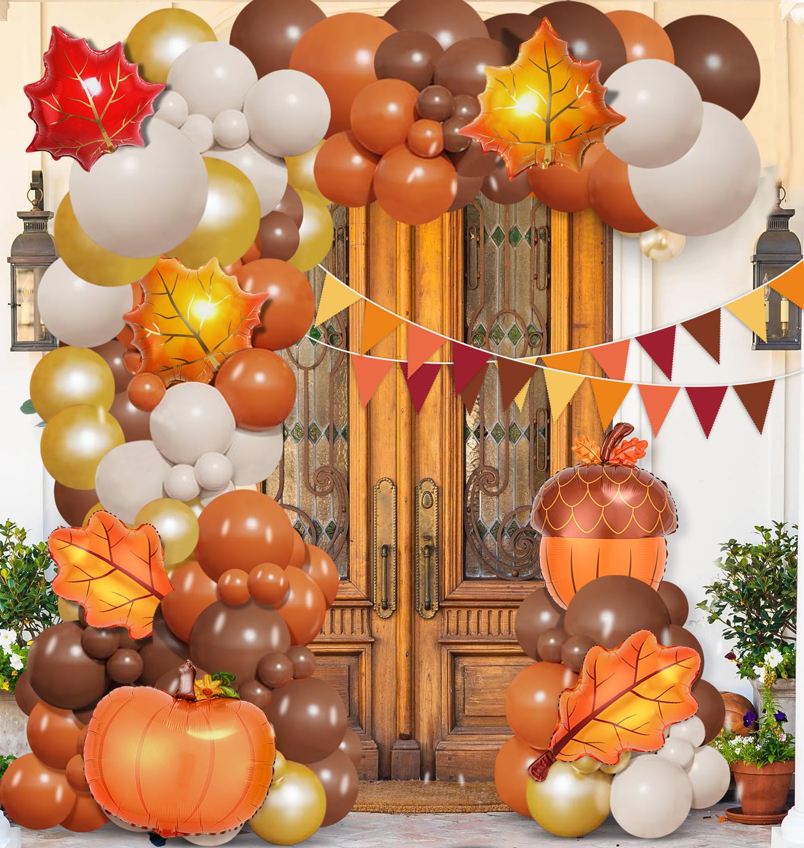 Fall Thanksgiving Decorations Balloon Garland Arch Kit Orange Brown Coffee Foil Balloons Triangle Flag for Autumn Little Pumpkin Baby Shower Birthday Party Supplies