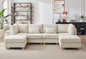 freehomae sectional sofa couch,modular sectional sofa,sectional couches for living room,cloud couch,l shaped couch with removable ottomans.（4seat+2 ottoman-white）