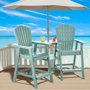 NAVINE Tall Adirondack Chairs Set of 2, HDPE Balcony Chair with Double Connecting Tray, Weather Resistant Outdoor Adirondack Bar Stools for Patio, Deck, Patio, Backyard, Balcony.(Blue)