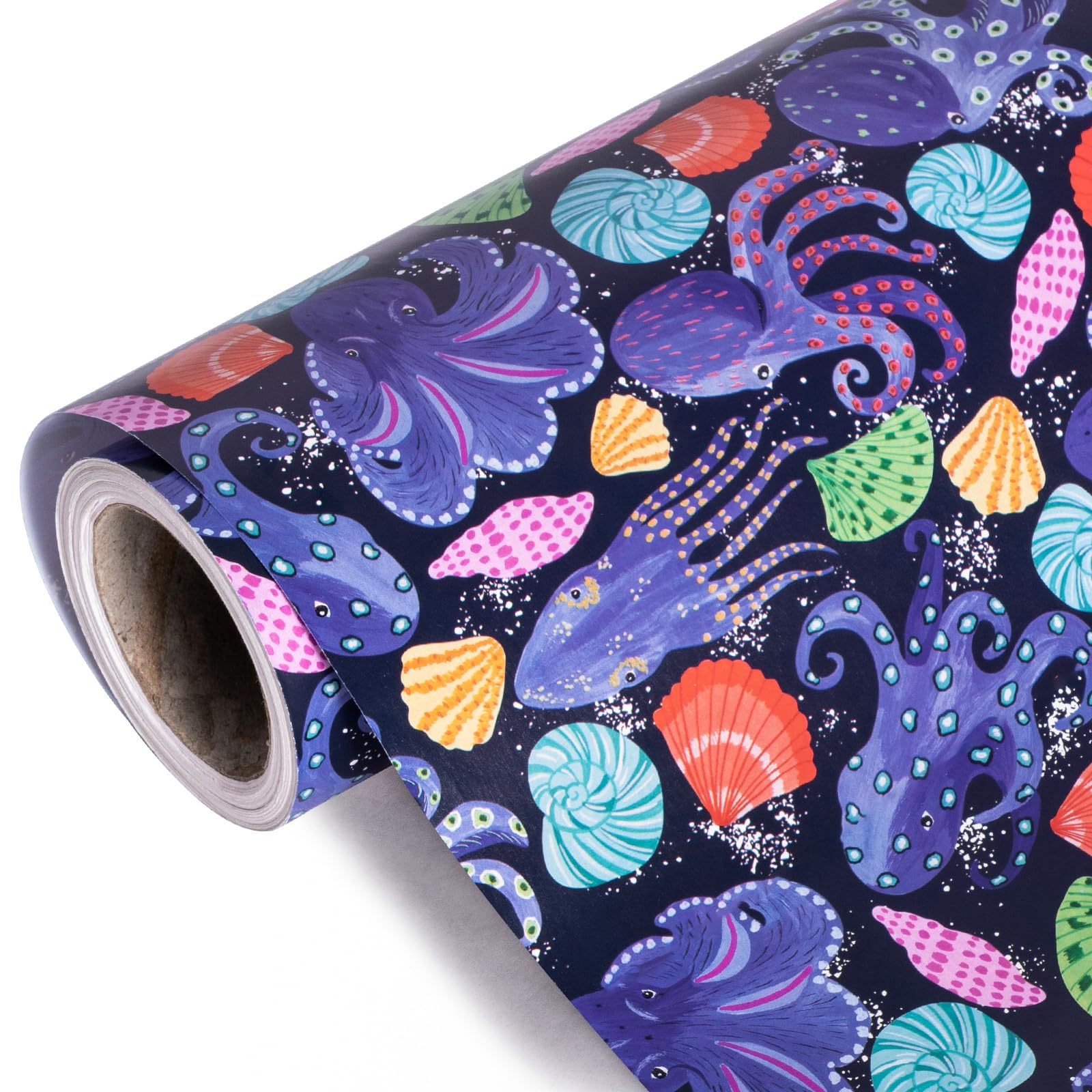 WRAPAHOLIC Ocean Wrapping Paper Roll - Mini Roll - 17 Inch x 33 Feet - Octopuses, Pectinid and Conches Design, Perfect for Birthday, Party, Holiday