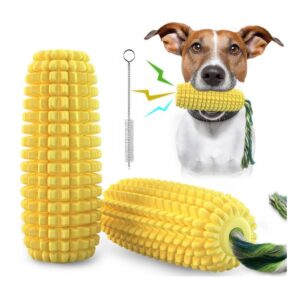 naiadiy dog chew toy for aggressive chewers, corn-shaped toy for medium and small dogs, dental cleaning toy, chew stick and cotton rope combo, includes cleaning brush