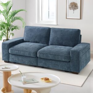 parkol 71" modern loveseat sofa, 2 seater couch with removeable and washable cushion cover, chenille love seat for living room, apartment and small space, easy assembly (blue)