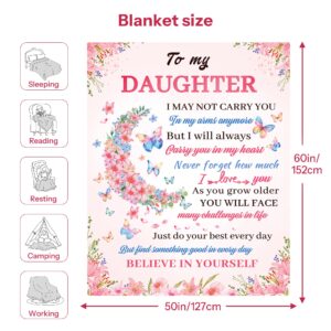 Daughter Blanket from Mom Dadto My Daughter Blankets, Birthday Gift for Girl Adult,Soft Fleece Throw Bedding for Bed Couch forGraduation,Christmas,Thanksgiving, 50x60,Moon and Butterfly