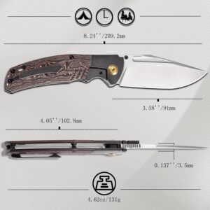 KANSEPT Hinterland Pocket Folding Knives for Men EDC Camping Folding Knife 3.58'' Satin CPM S35VN Blade Pocket Knife with Blackwash Titanium + Copper Carbon Fiber Inlay Handle Everyday Carry K1057A4