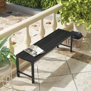 vicllax outdoor garden backless bench, patio metal bench steel frame for front porch, lawn, balcony, backyard and deck, black