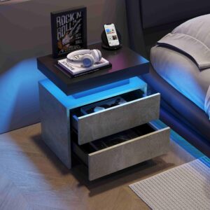 CIPACHO LED Nightstand with 2 Drawers, Modern Bedside Table, Night Stand End Table with LED Light Strips for Bedroom, Living Room, Office (Gray)