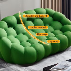 VnndeNest 74.8'' Modern Loveseat Sofa, Upholstered Comfy Mesh Fabric Oversized Love Seat Floor Sofa, Modern 2 Seater Bubble Sofa with 3D Honeycomb Shape for Living Room, Bedroom, Small Spaces, Green