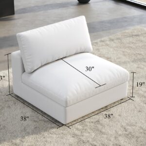 PaPaJet Modular Sectional Sofa, 38 Inches Down Filled Sofa Couch, Middle Seat, Comfy Couch for Living Room, White Linen