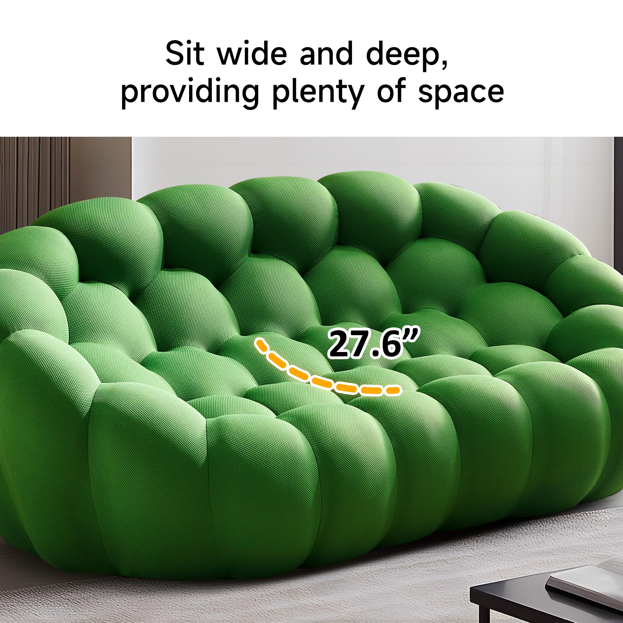 VnndeNest 74.8'' Modern Loveseat Sofa, Upholstered Comfy Mesh Fabric Oversized Love Seat Floor Sofa, Modern 2 Seater Bubble Sofa with 3D Honeycomb Shape for Living Room, Bedroom, Small Spaces, Green