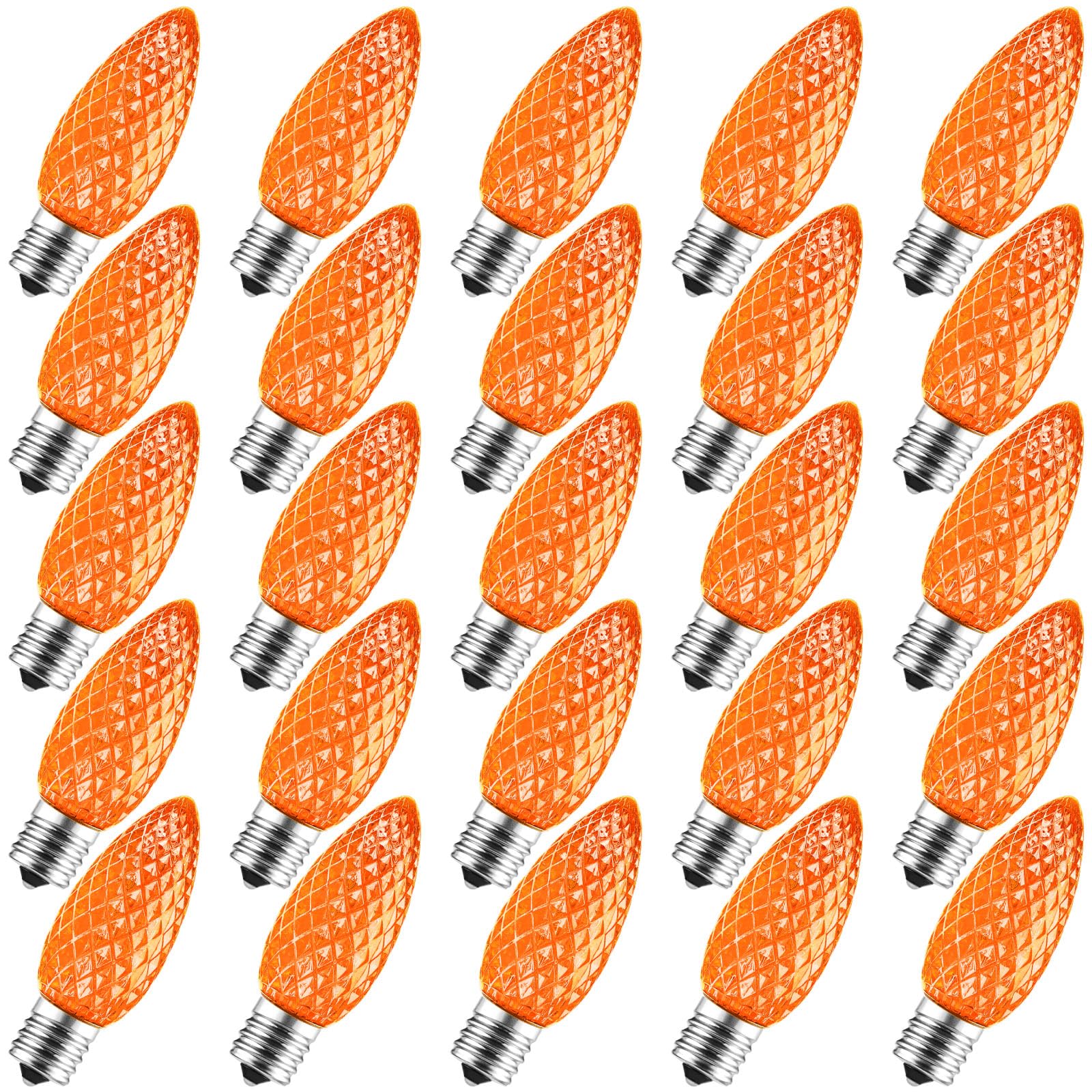 25 Pack C9 Led Replacement Halloween Light Bulb, Orange C9 Shatterproof Led Bulb for Halloween String Light, E17 Intermediate Base, Commercial Grade Dimmable Bulbs