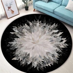 exinbu modern round area rug, 7ft, luxury chic black and gray geometric abstract round carpet floor mat, non-slip non-shedding indoor carpet for living room bedroom kitchen apartment office