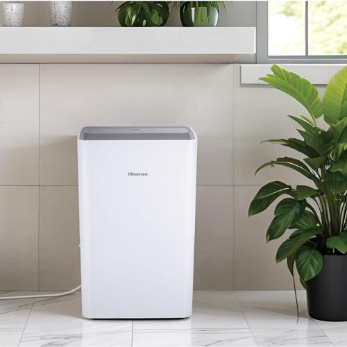 Hisense Energy Star 50-Pint Portable Dehumidifier with Auto-Shutoff and Timer, Home Dehumidifier and Moisture Absorber For Basement, Garage, Living Room in White