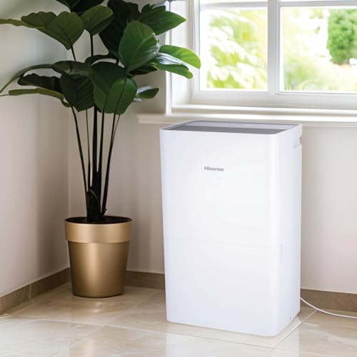 Hisense Energy Star 50-Pint Portable Dehumidifier with Auto-Shutoff and Timer, Home Dehumidifier and Moisture Absorber For Basement, Garage, Living Room in White