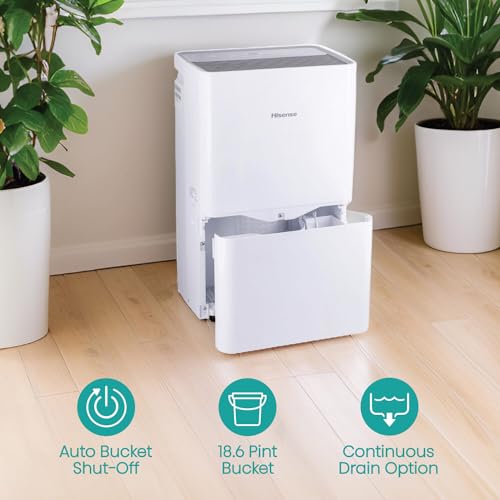 Hisense Energy Star 50-Pint Portable Dehumidifier with Auto-Shutoff and Timer, Home Dehumidifier and Moisture Absorber For Basement, Garage, Living Room in White