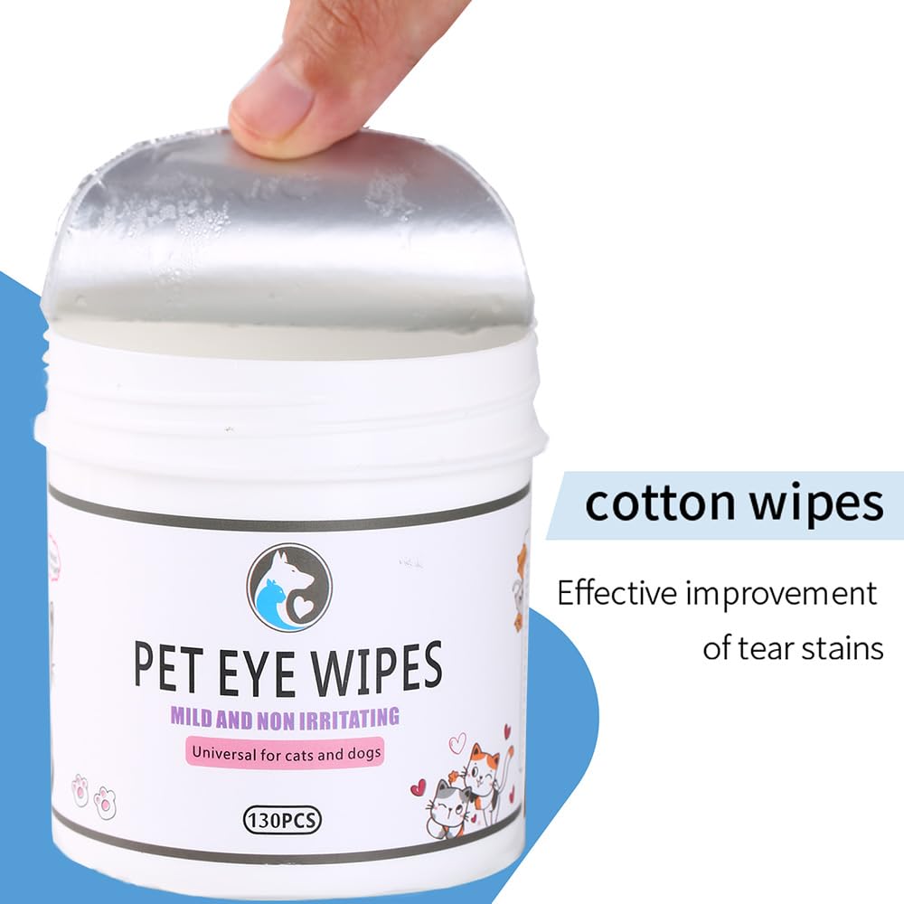 Goufgui Dog Eye Wipes130Count,Natural Plant Ingredients,Effectively Removes Eye Dirt,Eye Secretions,Mucus Secretions,Improve Tear Stains,Suitable for Daily Cleaning and Care of Cats and Dogs Eye Wipes